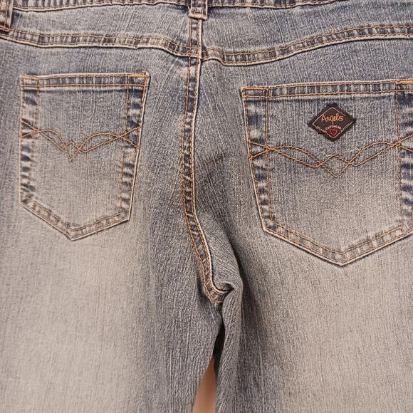 Vntg Angels Jeans Womens JR Sz 7 Blue Flare Crystals Embellished Boho Glam Gypsy - Picture 8 of 16